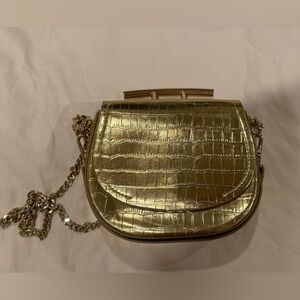 ZARA Gold Crocodile Embossed Chain Crossbody Bag